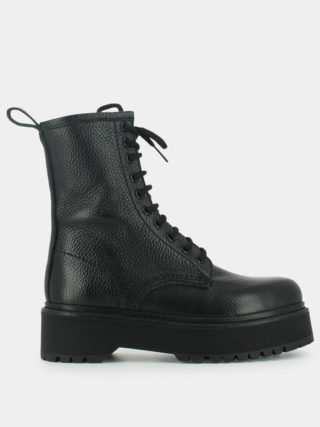 JONAK LACE-UP ANKLE BOOTS in black grained leather
