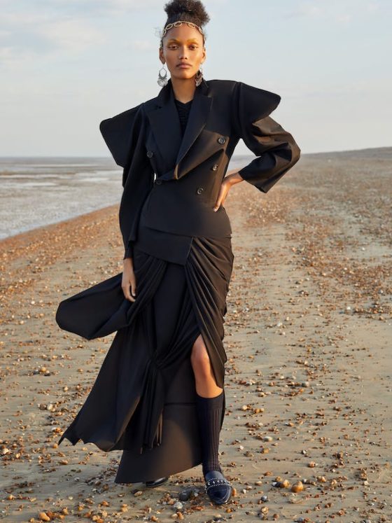 Model wearing Osman Yousefzada SS21 Collection for London Fashion Week