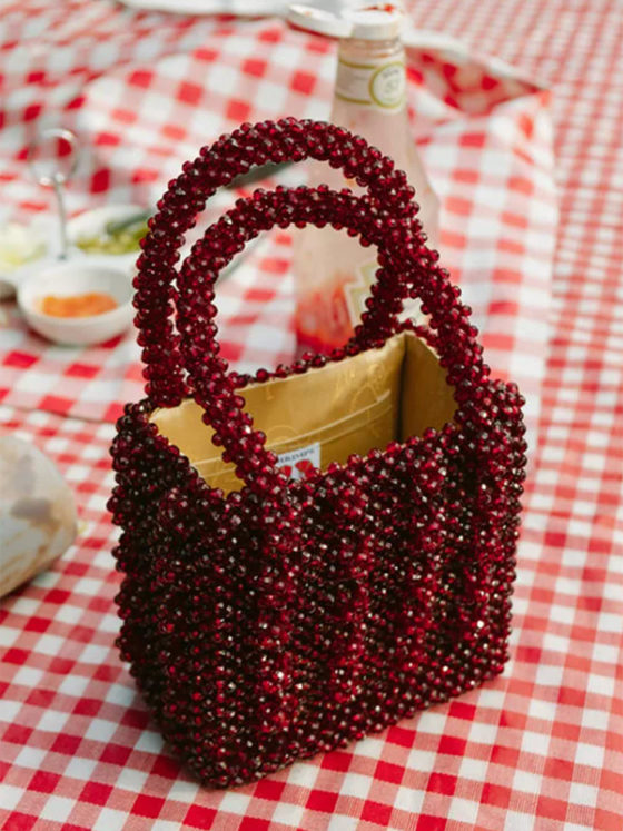 SHRIMPS RED BEADED BAG AVAILABLE TO RENT FOR £39