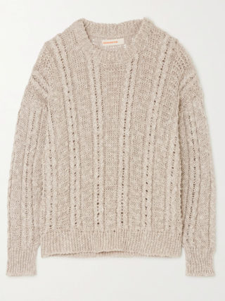 Beige Stevie cable-knit linen and cotton-blend sweater _ &Daughter _ NET-A-PORTER
