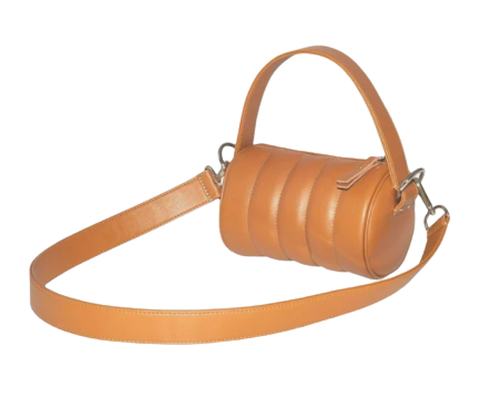 HOZEN | Quilted Vegan Leather Mini Duffle Bag | Camel | £332