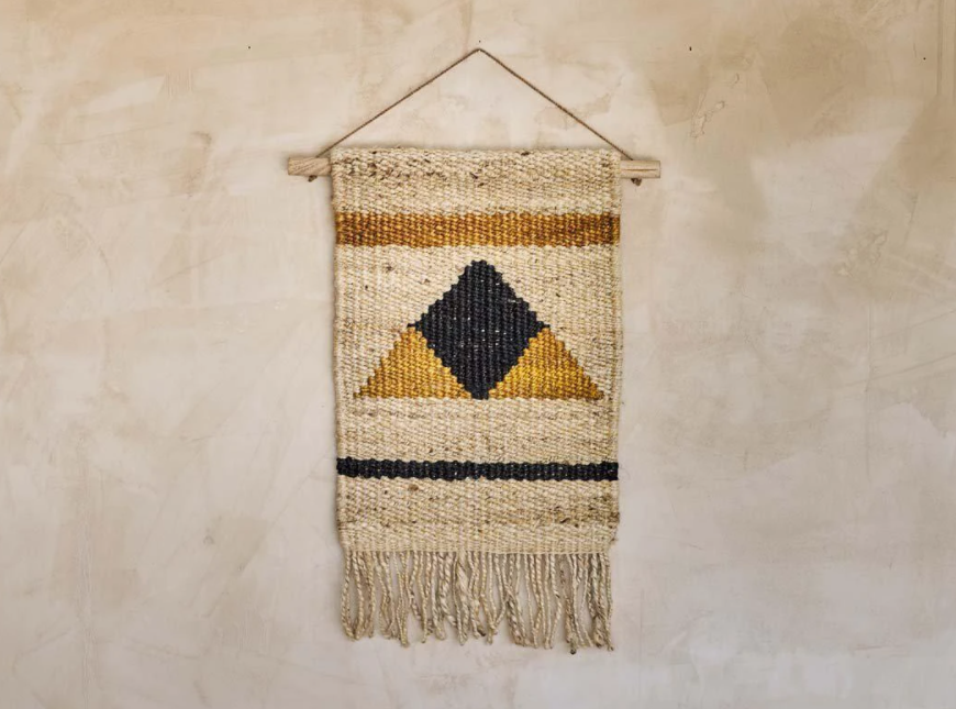 Hemp wall hanging with gold triangle