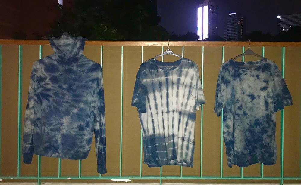Philip Huang indigo tye dye hoodie and t-shirts