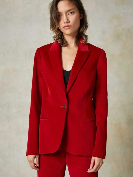 me+em | Italian Velvet Fitted Blazer red | £325