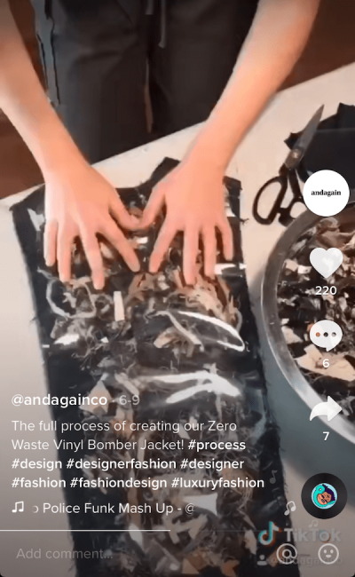 andagain TikTok video of the process of making their zero waste textile
