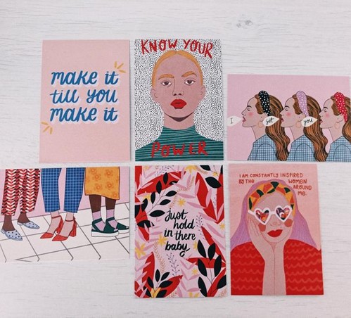 Set of 6 A7 notecards - feminist art - birthday card - illustrated card - postcard - Etsy