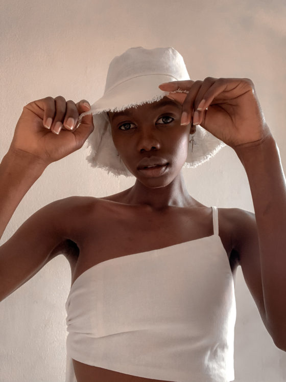Sustainable white linen sun hat