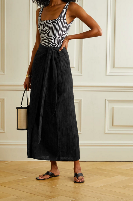mara hoffman | + net sustain thiago crinkled organic linen and cotton-blend wrap skirt | £133.79
