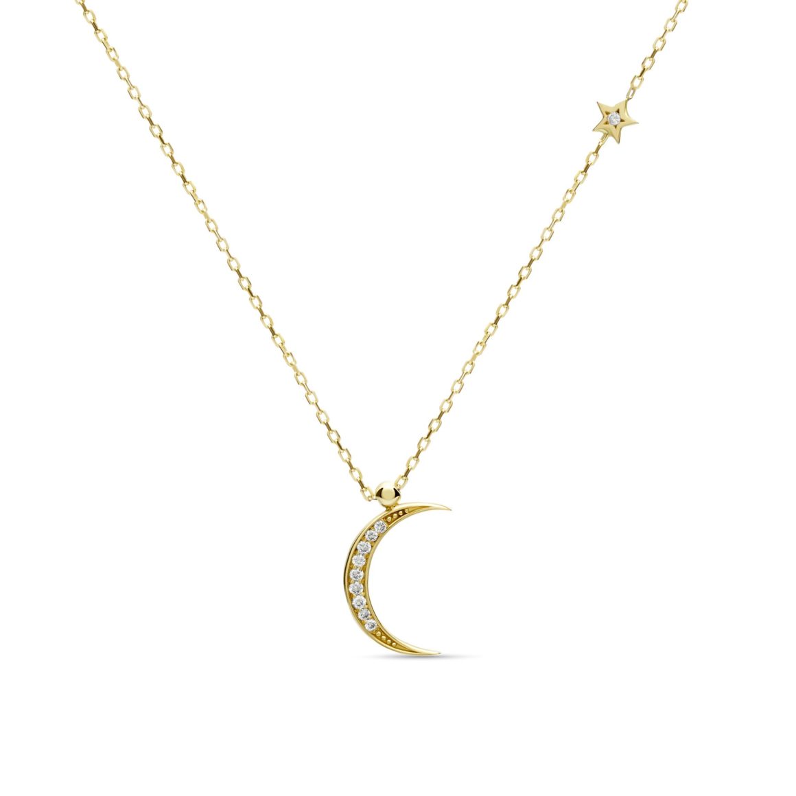 Diamond Crescent Moon and Star Necklace, €575